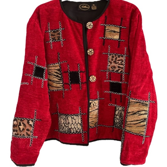 Allure Tops - Allure 100% rayon chenille boho animal print patches lightweight jacket. Size XL